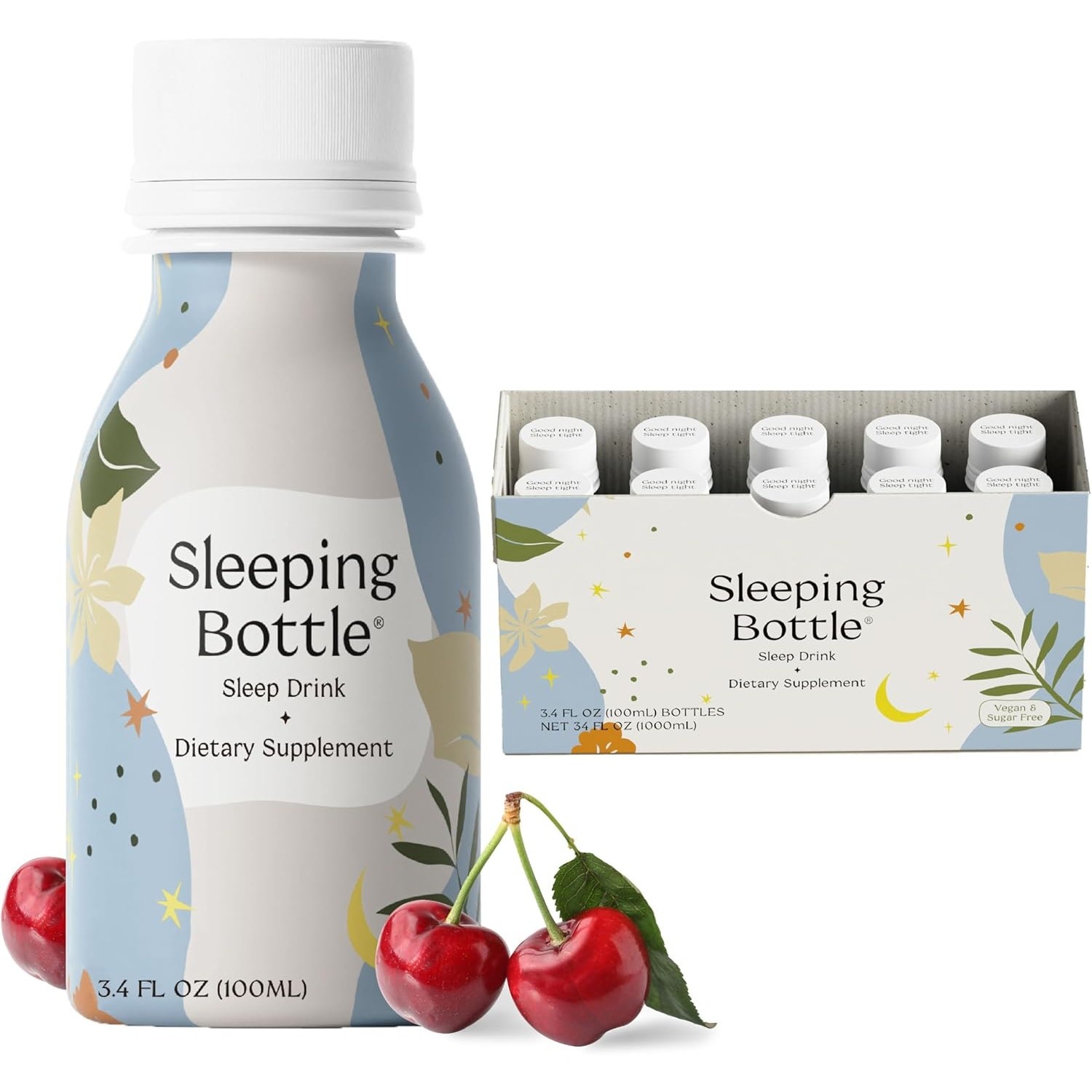 Sleep Aid Drink, Melatonin Free, Vegan, No-Sugar, Cherry (3.4 Fl Oz, Pack of 10)