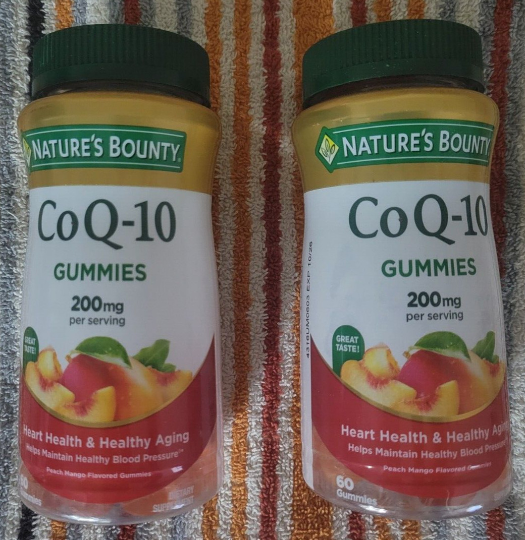 Lot of 2 New! Nature’s Bounty Co Q-10 Gummies 200mg Peach Mango, 60 Gummies ea.