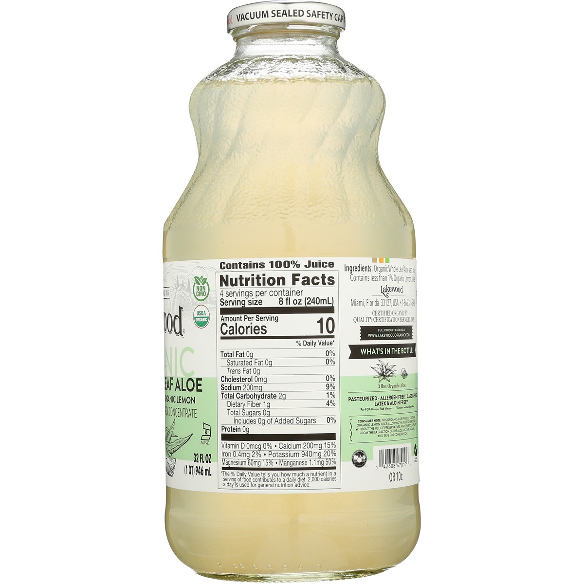 Organic Lakewood Pure Whole Leaf Aloe Juice Lemon 32 Fl Oz 1 Pack
