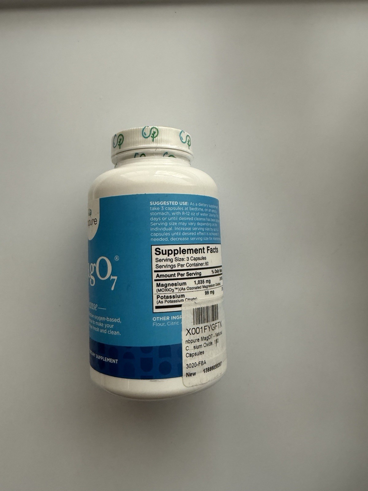 nbpure MagO7 Cleanse 180 Capsules Magnesium + Potassium Digestive Support Vegan