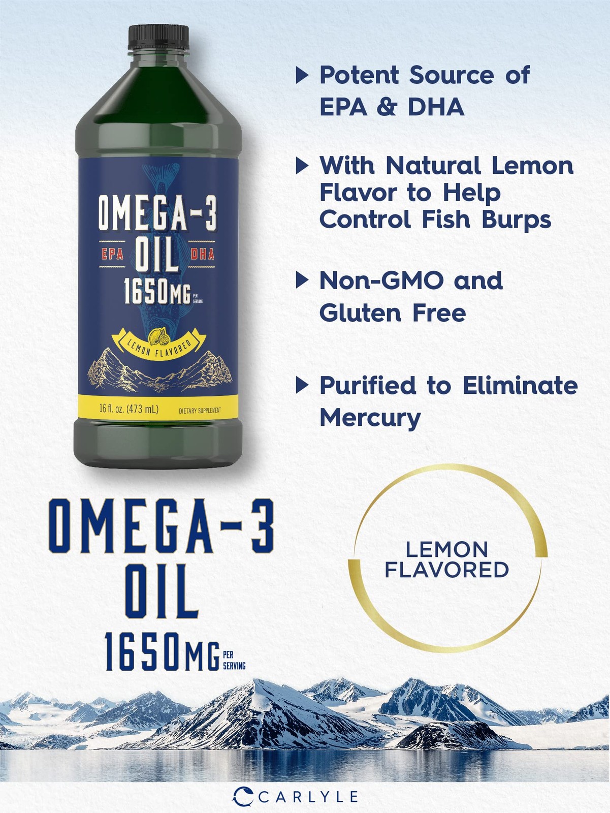 Carlyle Omega 3 Fish Oil Liquid 1650Mg 32 Fl Oz 2 X 16 Fl Oz Bottles Lemon