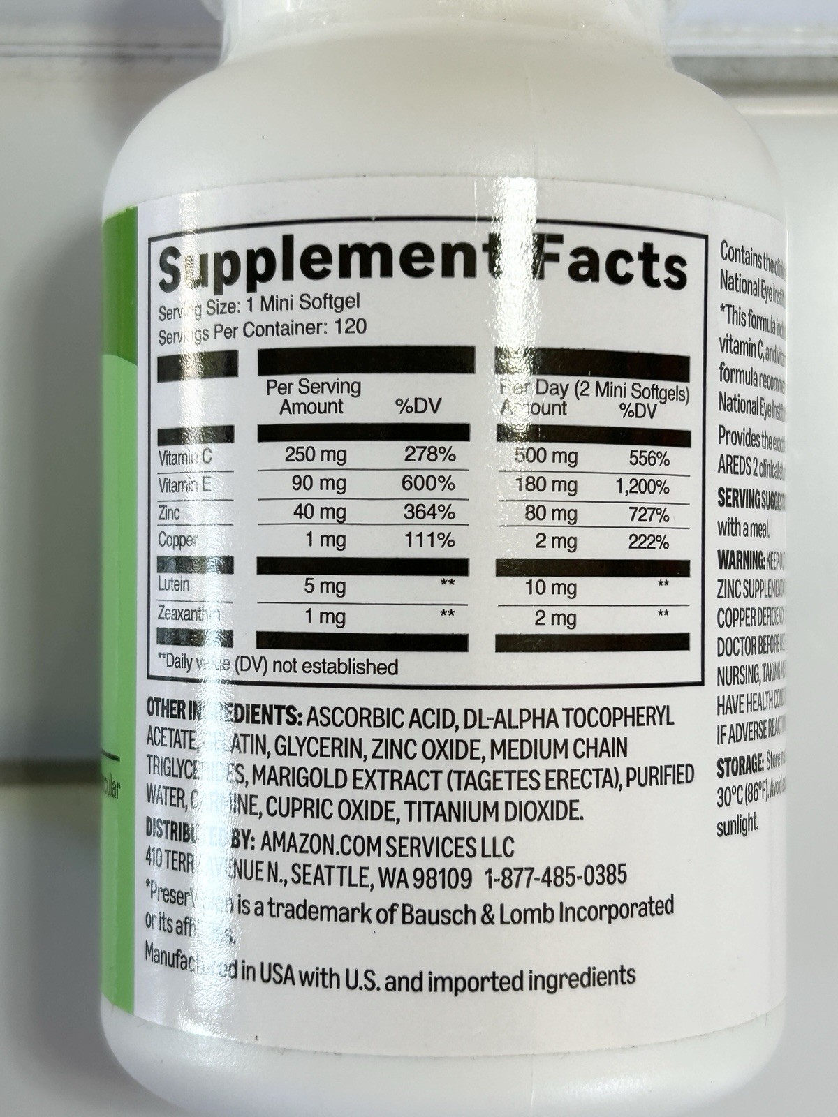 Amazon Basics AREDS 2 Eye Health 120 Softgels Lutein Zeaxanthin Exp 09/2027