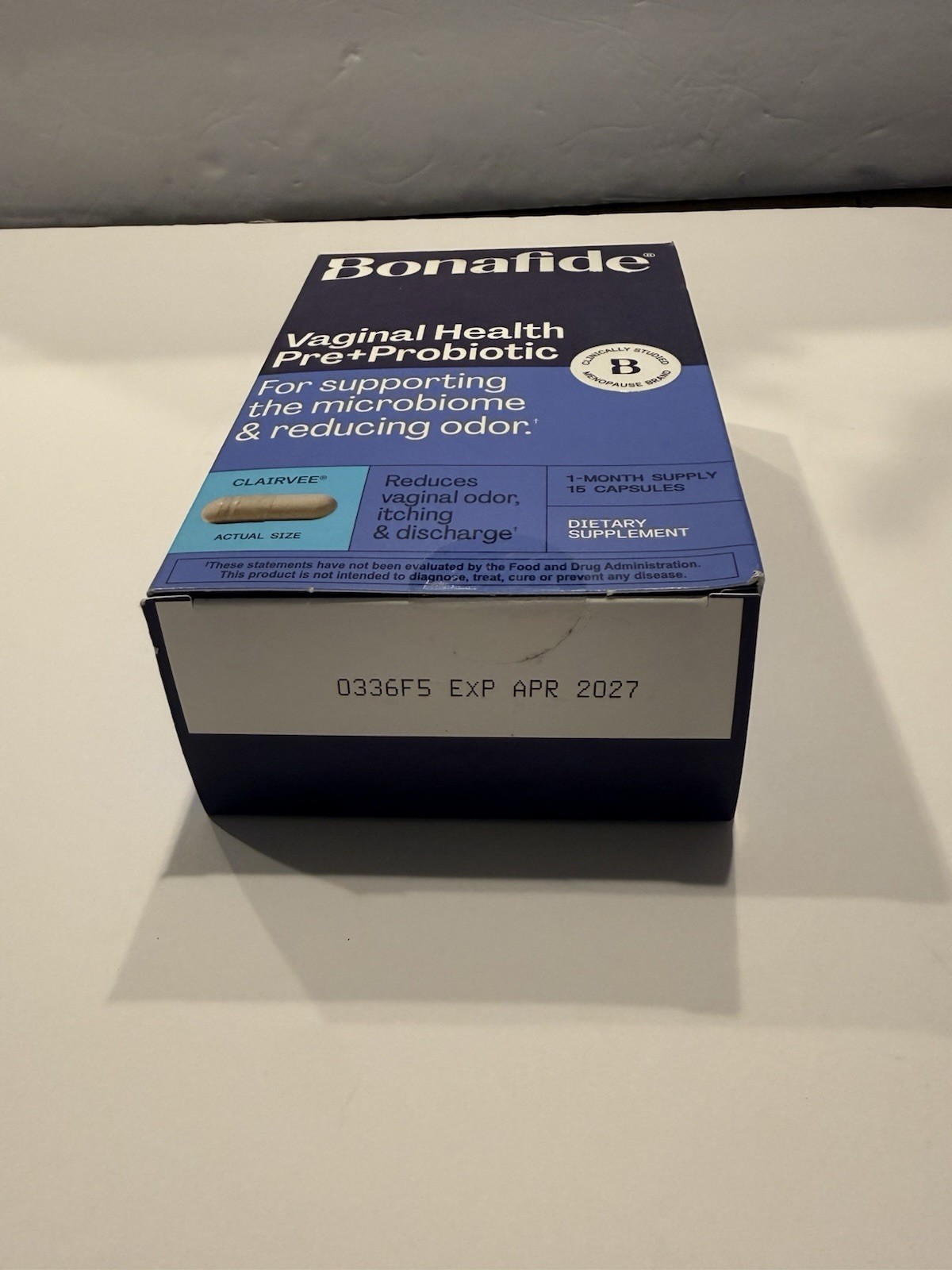 Bonafide Clairvee Vaginal Health Pre+Probiotic Hormone-Free 15 Caps 04/2027