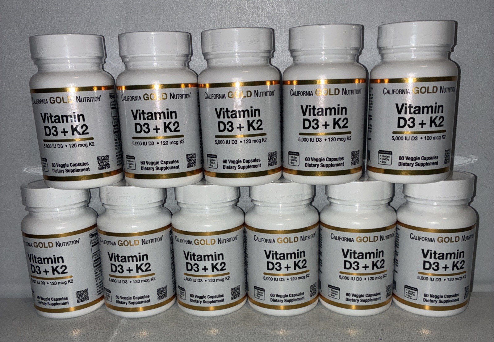 Lot Of 11-California Gold Nutrition Vitamin D3 + K2, 5,000IU, 120mcg K2/ 60 Caps