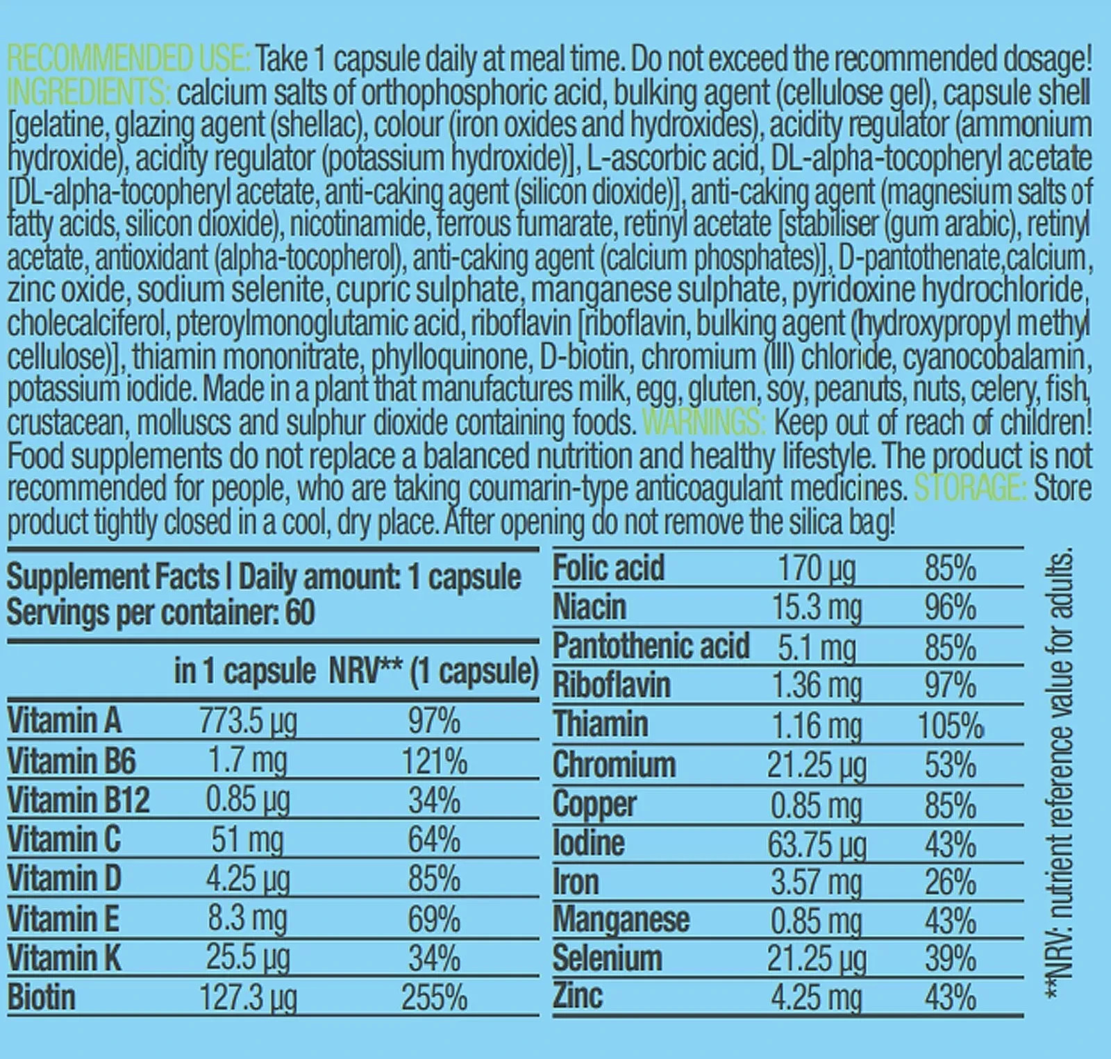 VITAMIN COMPLEX – 60-120 Caps – Muscle mass Energy metabolism Reduces tiredness