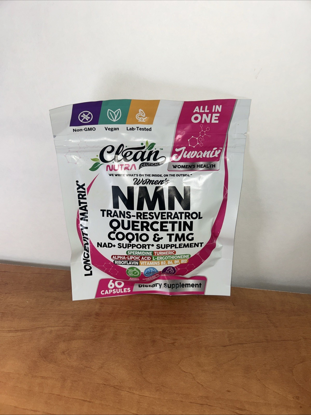 Clean Nutra JuvaniX Women’s NMN 500mg w/ Resveratrol Quercetin CoQ10 TMG 60