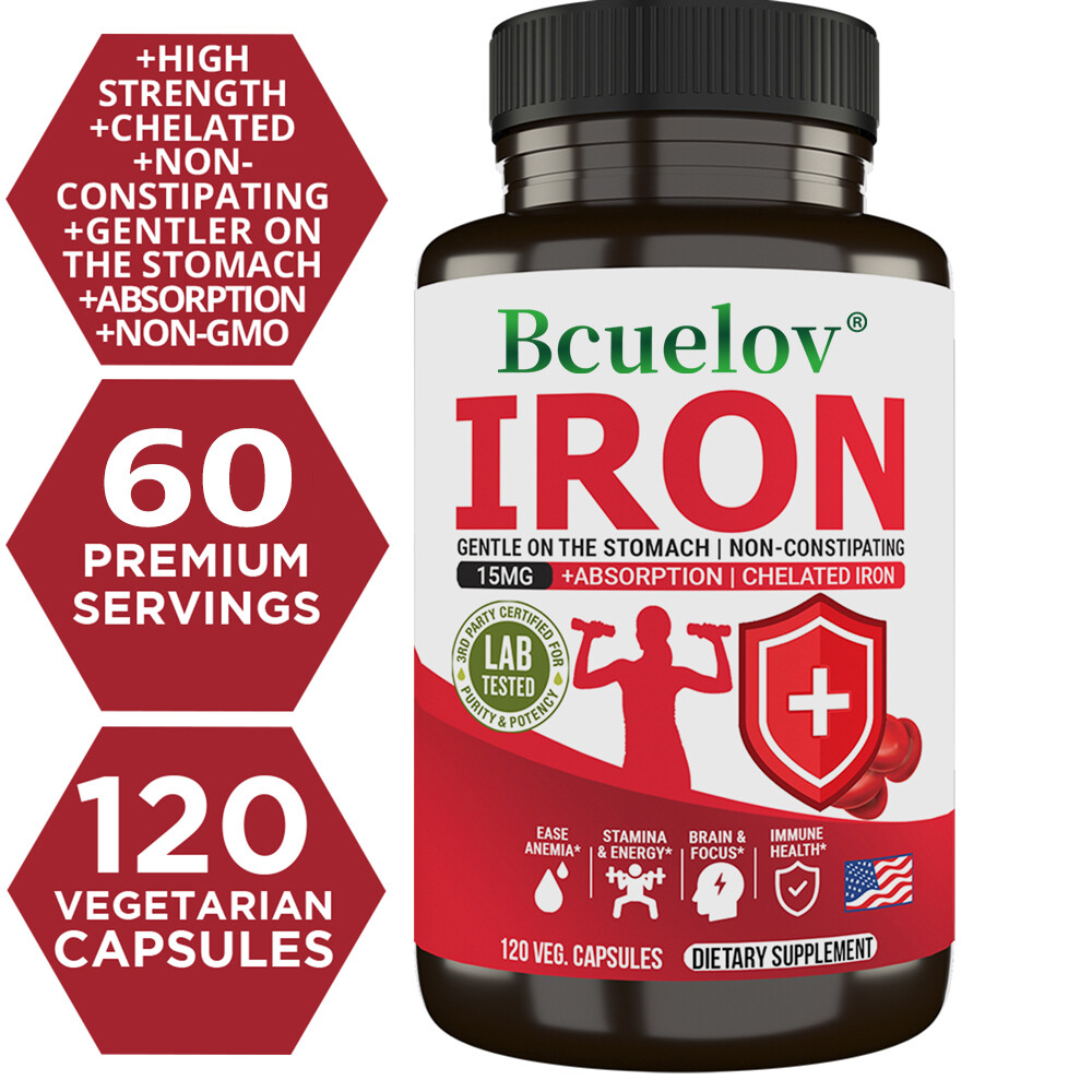 Iron 15mg Supplement – Chelated Gentler on Stomach Non Constipating