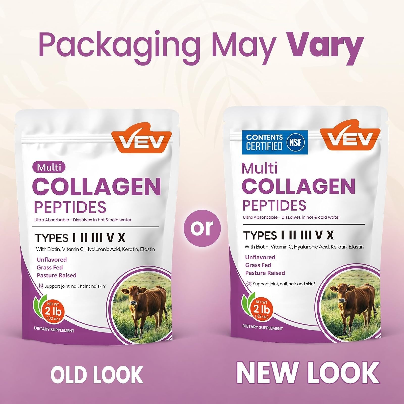 VEV Multi Collagen Peptides Powder 32 oz – Unflavored Hydrolyzed Collagen