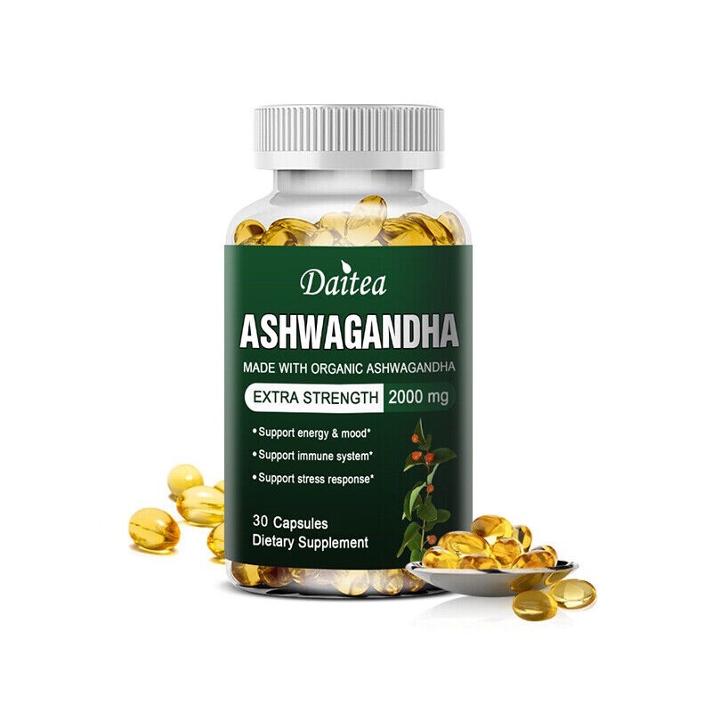 Organic Ashwagandha Capsules 2000 Mg Supplement with Black Pepper Root Powder