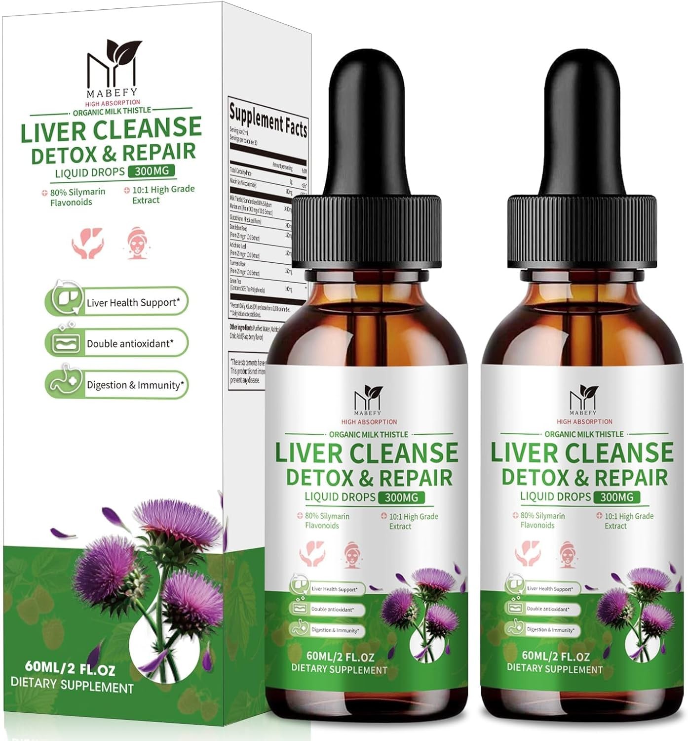 2xMilk Thistle Extract Liquid Drop,Dandelion Root, Liver Cleanse Immune Support