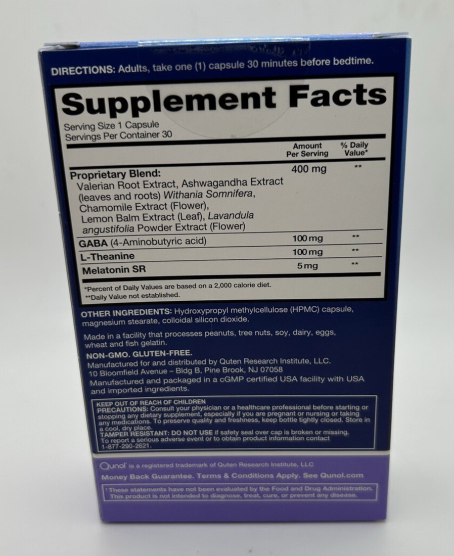 Qunol Sleep Support Complex 5:1 Time Release Melatonin 30ct Exp 2/27