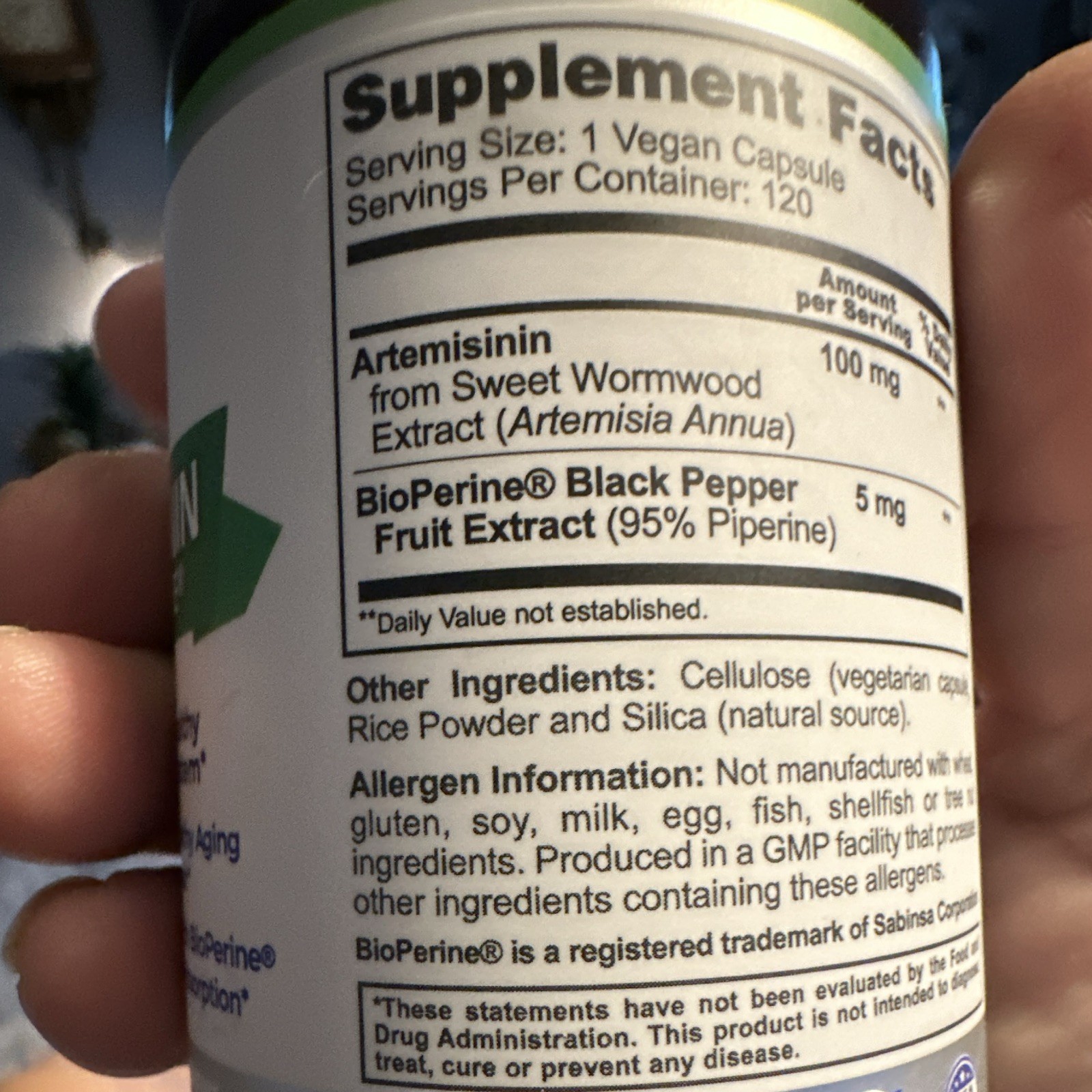 Zazzee Naturals Artemisinin + BioPerine 100mg 120 Vegan Capsules Immune Support