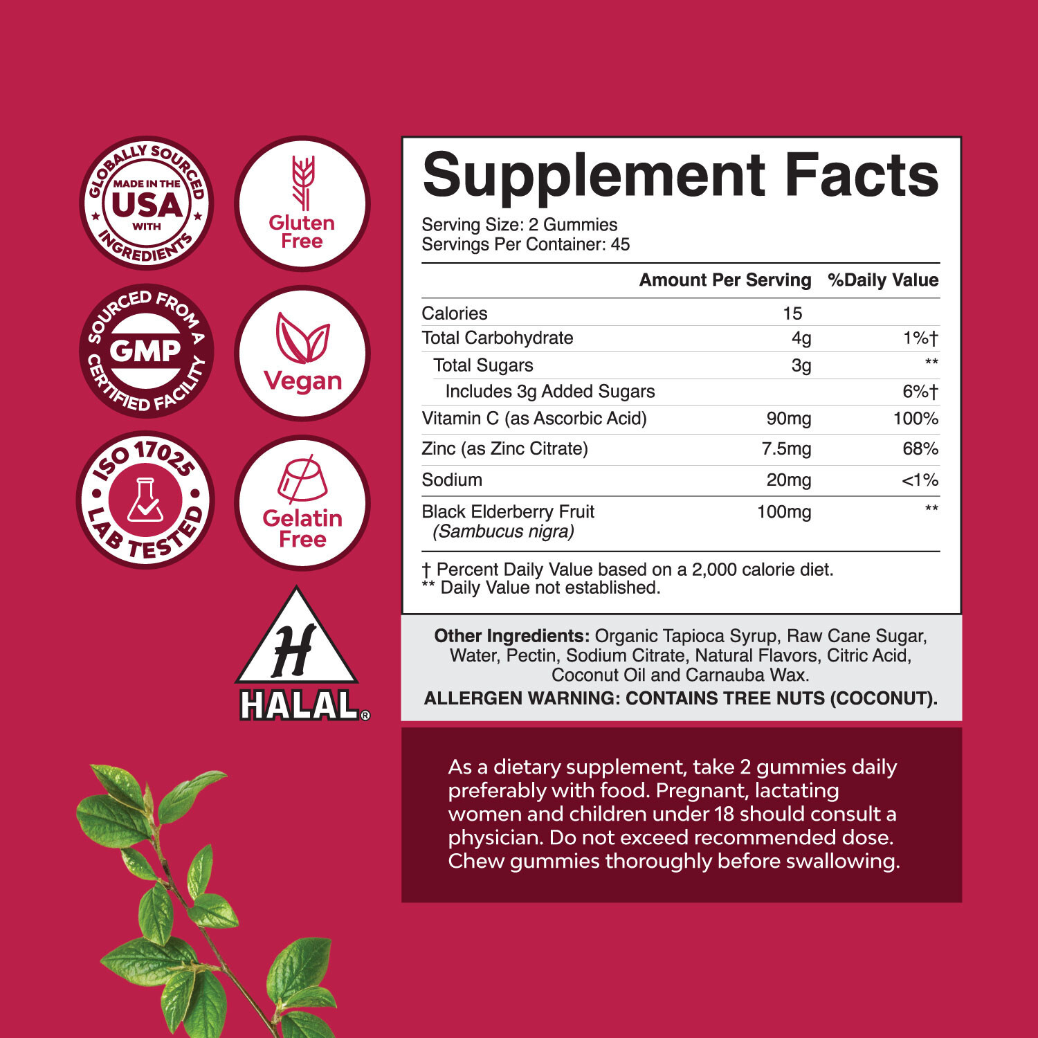 Elderberry Vitamin C and Zinc Gummies – Advanced Immune Booster Sambucus 90ct