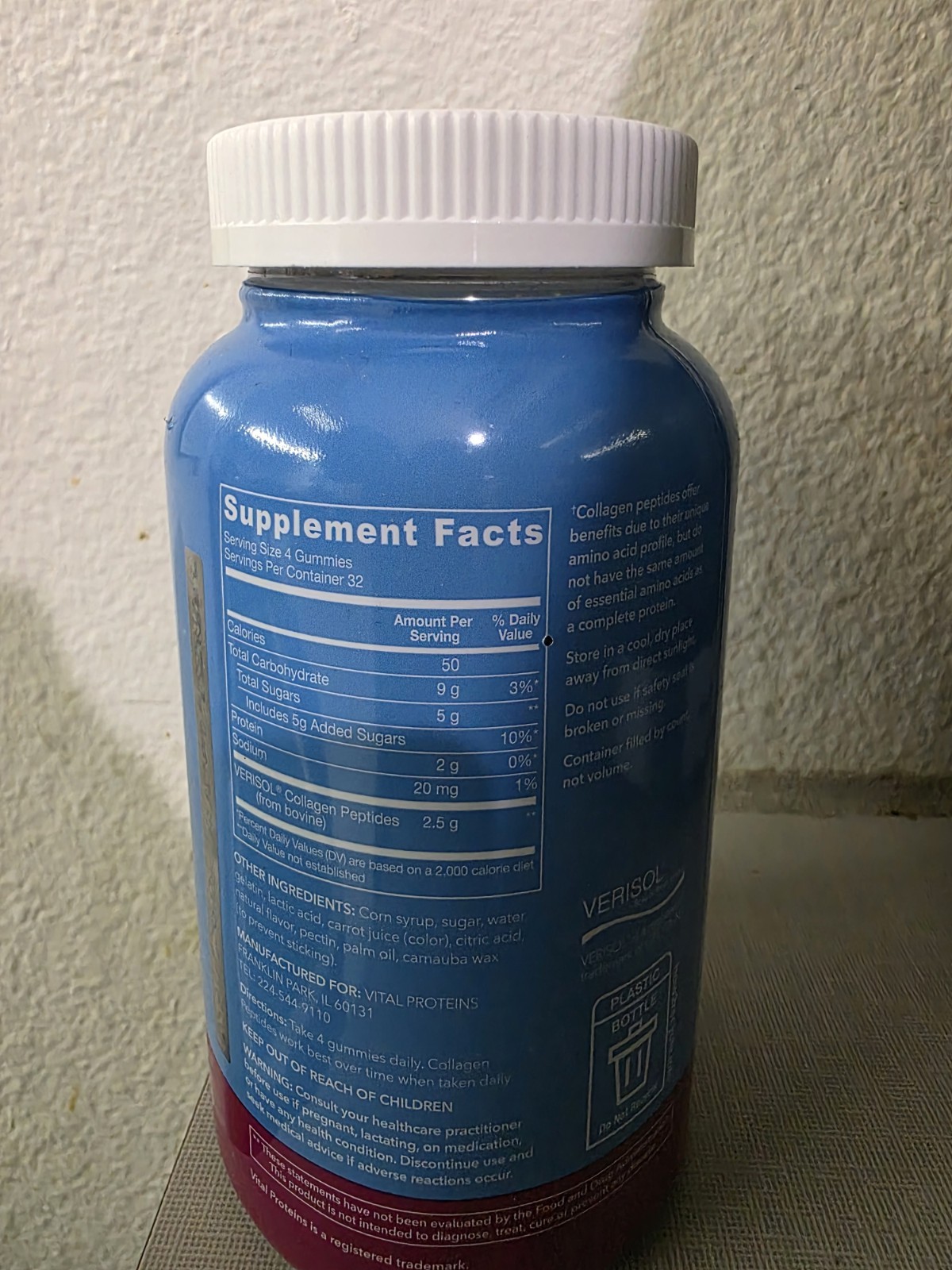Vital Proteins Collagen Gummies Raspberry 128 Count Grass-Fed Pasture Raised