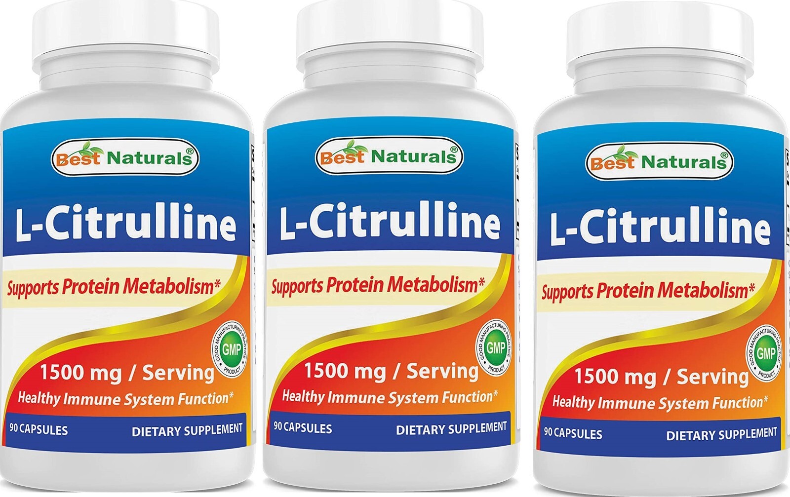 3 Pack Best Naturals L-Citrulline 1500mg/Serving 90 Capsules