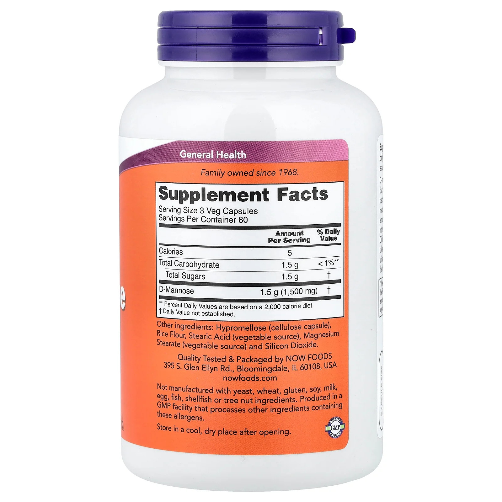 2 X NOW Foods, D-Mannose, 500 mg, 240 Veg Capsules