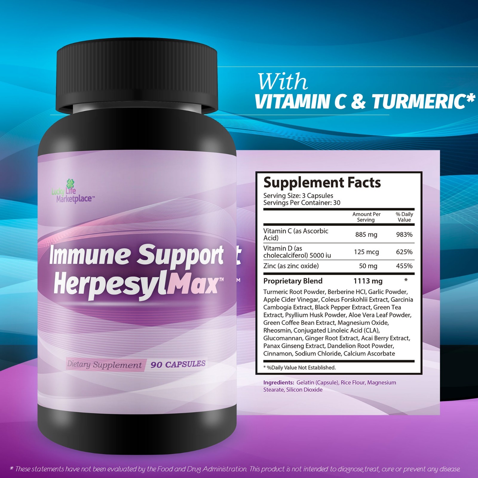 Immune Support Herpesyl Max – Over 900 MG of Vitamin C & Zinc Per Serving