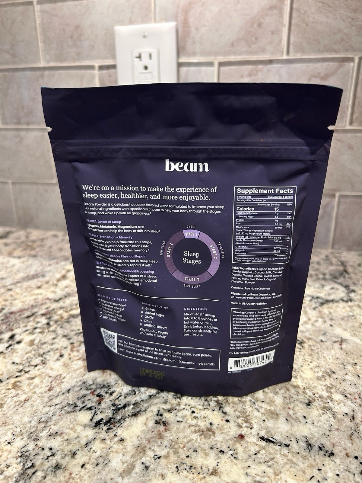 beam Dream Sleep Support Powder Cinnamon Cocoa 6.35oz Dairy-Free Keto