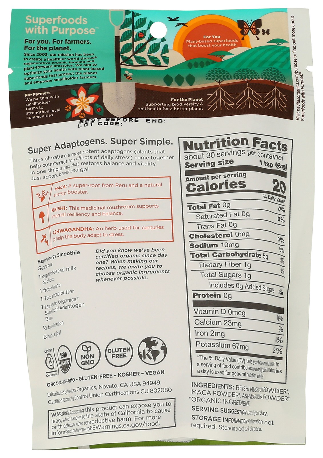 Organic Superfood Adaptogen Blend By Navitas Organics 6.3 Oz 6 Pack