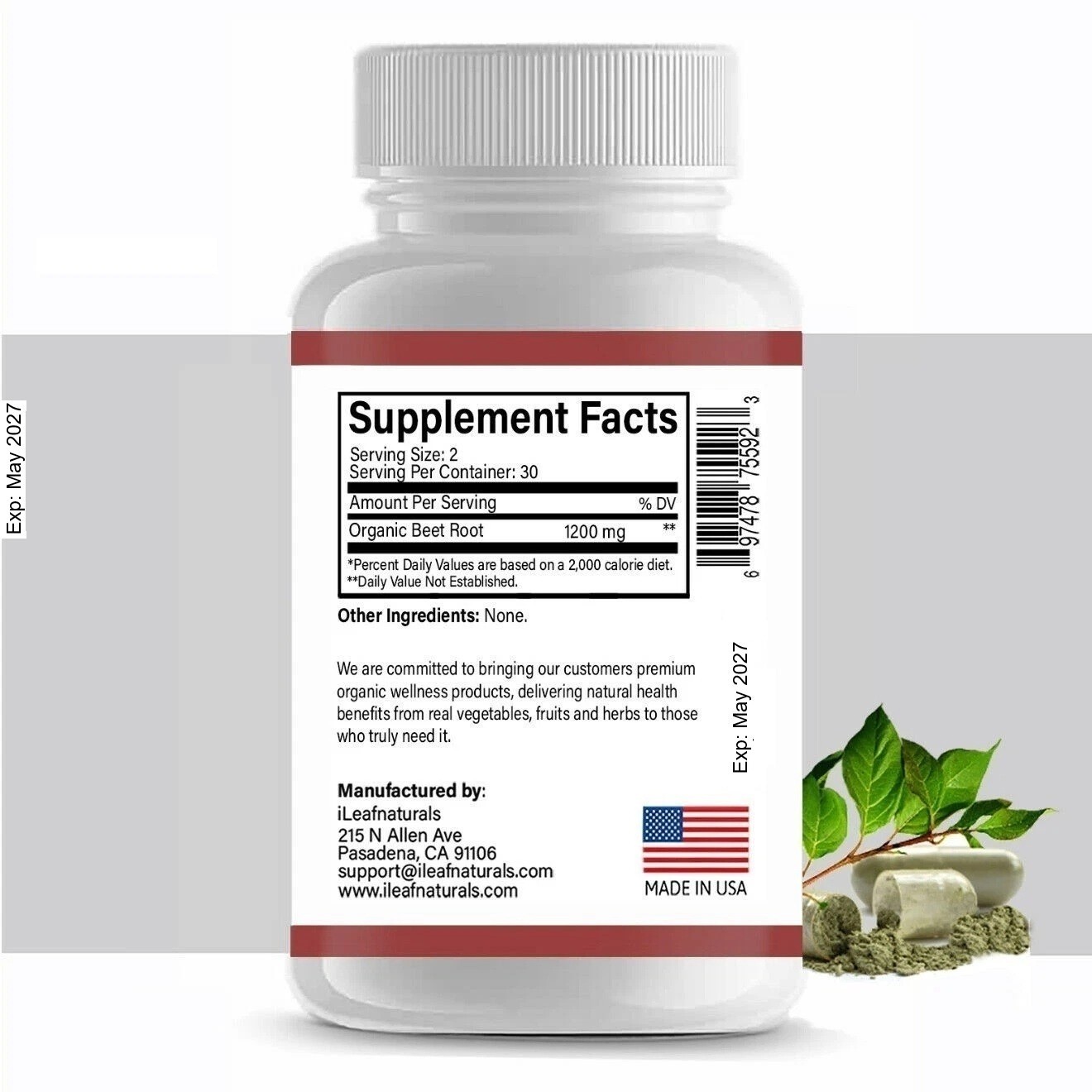 iLeafNaturals Beet Root Organic Whole-Food Powder – 1200 MG Veggie Capsules