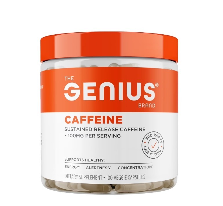 The Genius Brand, Genius Caffeine, 3 PACK, 100 mg, 100 Veggie Capsules 300 total