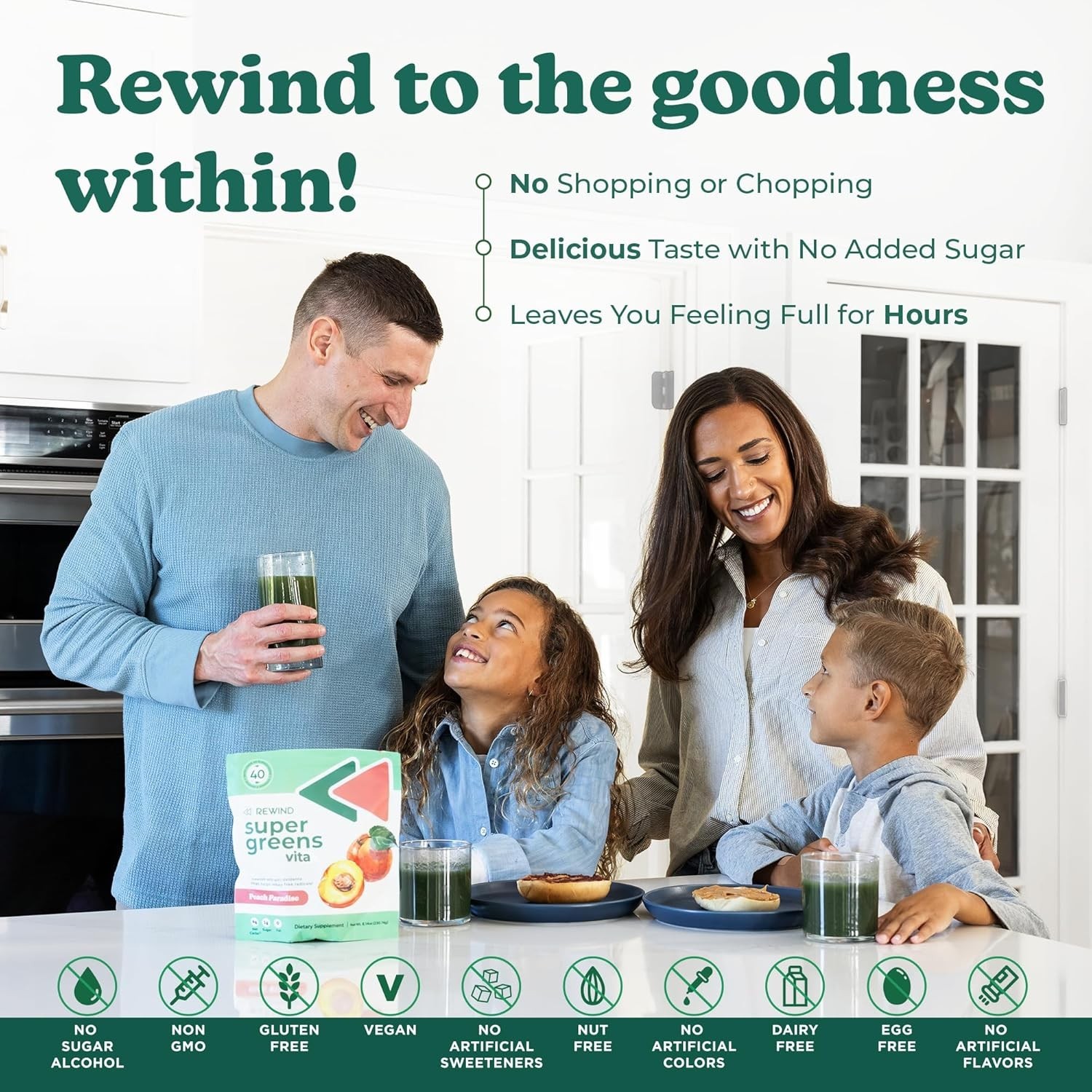 Rewind Super Greens Powder 40+ Superfoods Detox Antioxida,Pineapple Dream Flavor