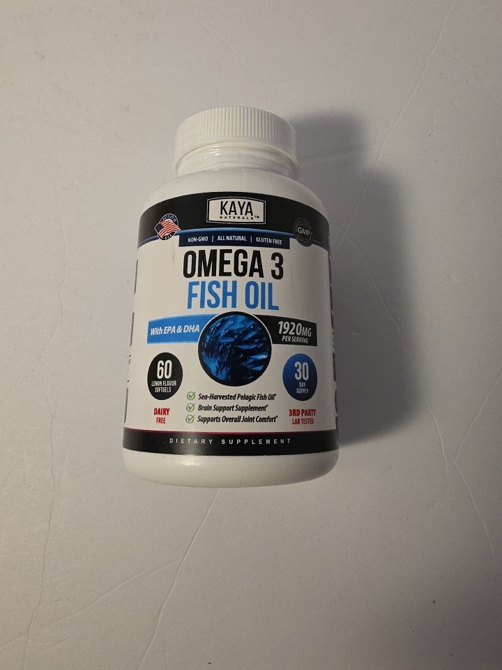 Kaya Naturals Omega 3 Fish Oil Softgels Brain Joint Support Non-GMO 60