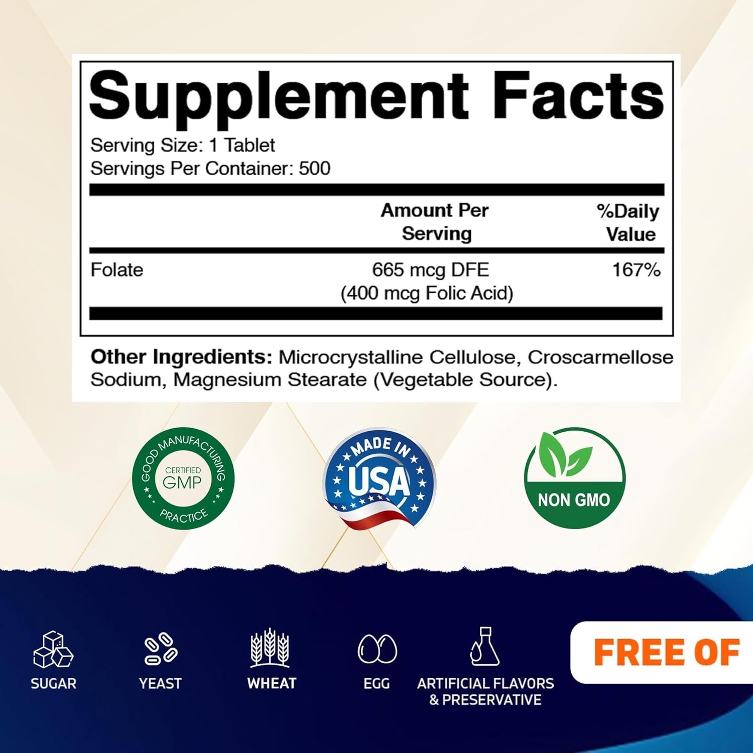 Folic Acid 400 mcg 500 Vegetarian Tablets Gluten Free Vitamin B9 Exp:12/26