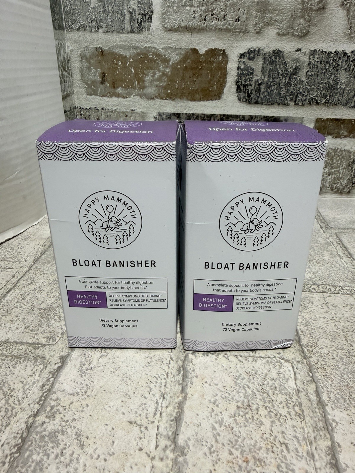 2x Happy Mammoth Bloat Banisher Digestion Support 72 Capsules Exp 07/26 Sealed