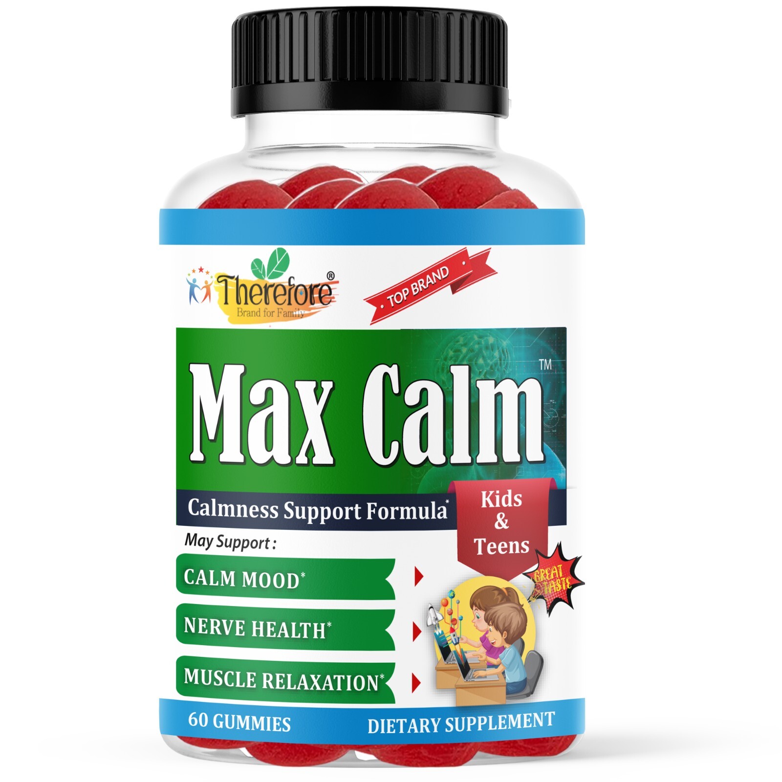 Max Calm Kids Magnesium Citrate Gummies Support Calm Mood, Relaxed Muscle 60ct