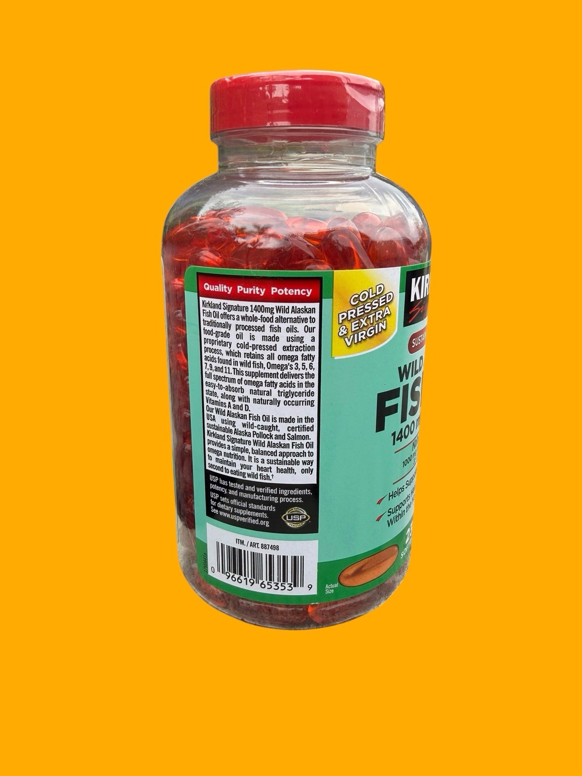 Kirkland Signature Wild Alaskan Fish Oil 1400mg 230 Softgels Gluten Free