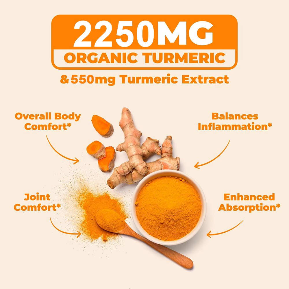 Turmeric Curcumin 2250mg Herbal Extract 95% Curcuminoids with Black Pepper