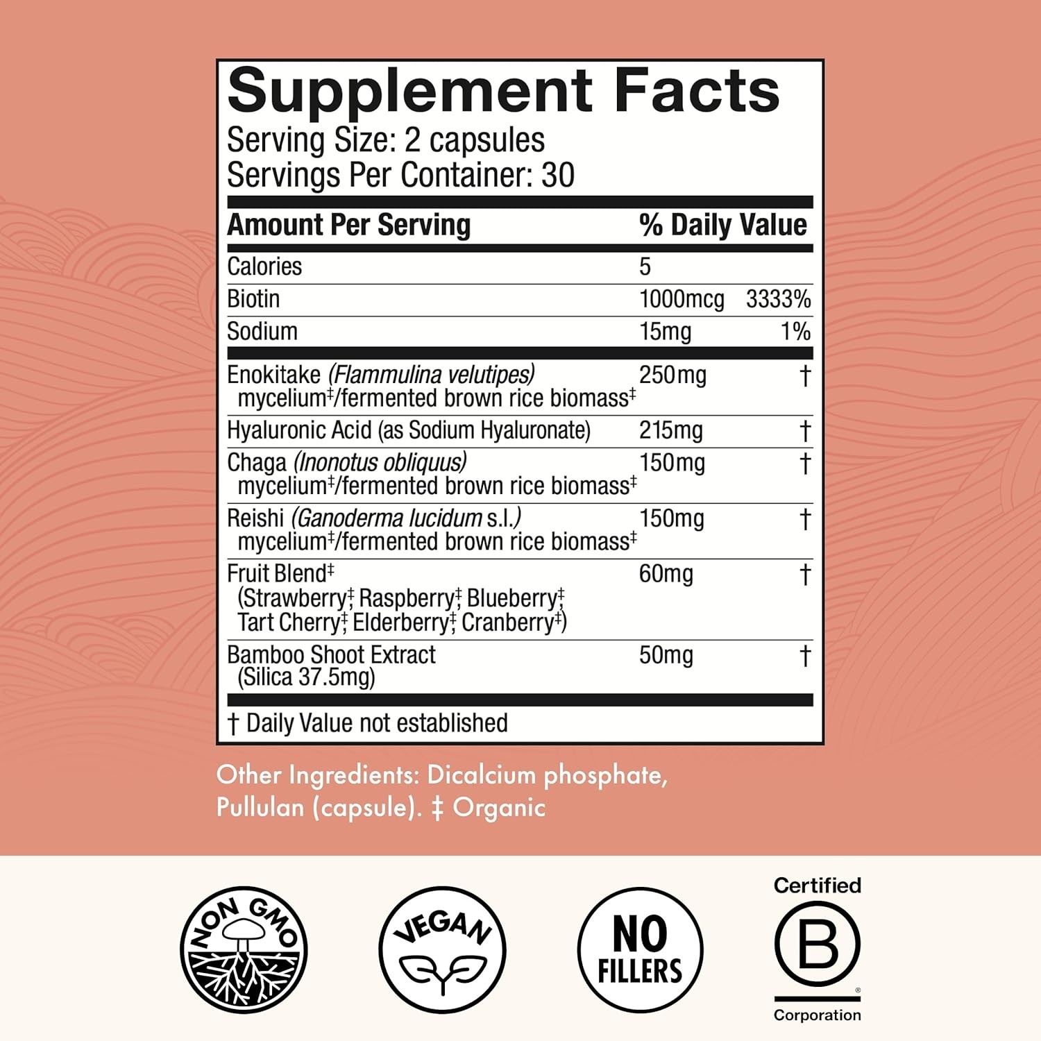 Host Defense MycoBenefitsBeauty,Biotin&HyaluronicAcid,Hair/Nail/Skin,60Caps