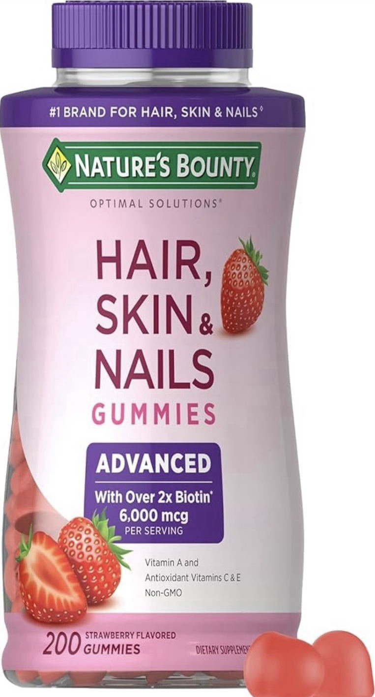 Nature’s Bounty Hair Skin & Nails Gummies 6000mcg Biotin 200 Strawberry Non-GMO