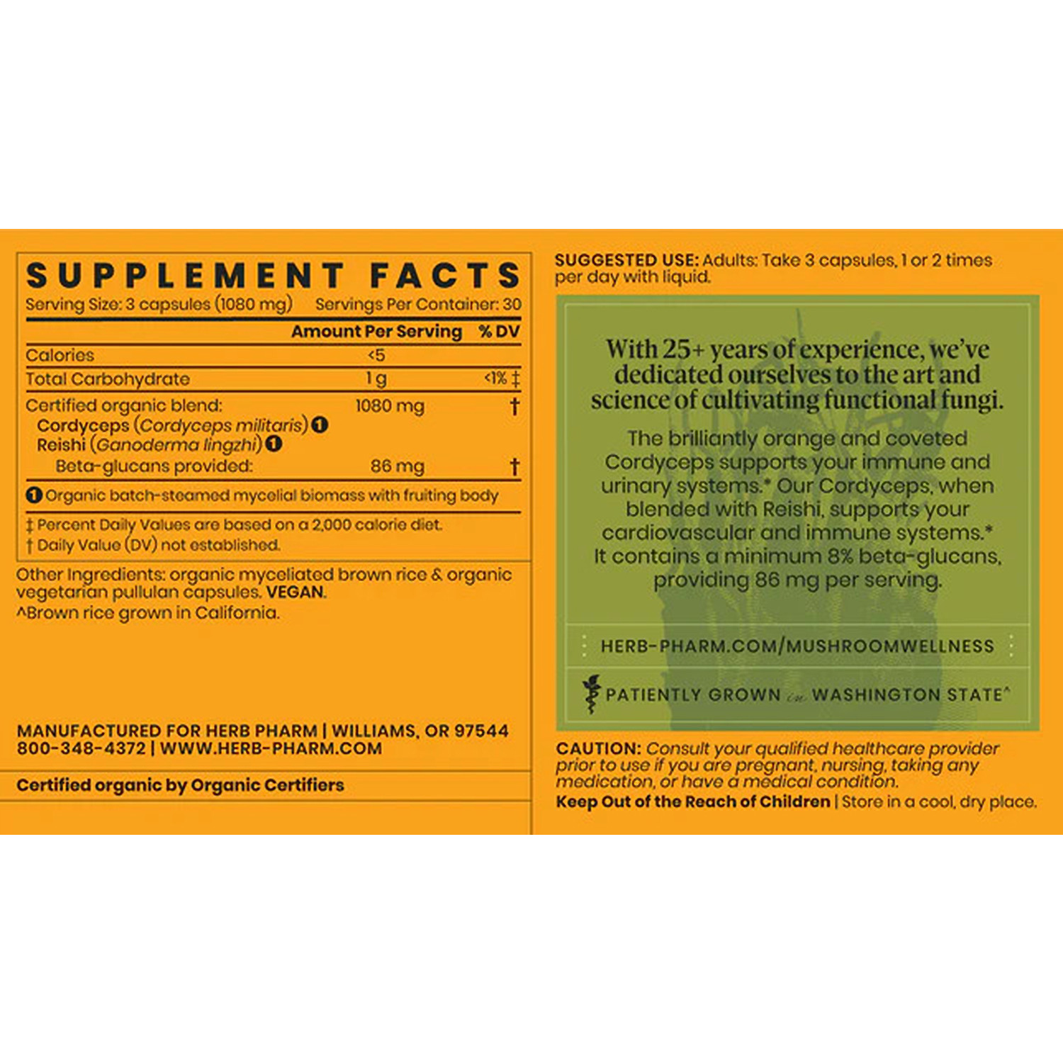 Herb Pharm,Mushroom Wellness Organic Cordyceps Blend with Reishi,90Veg Caps