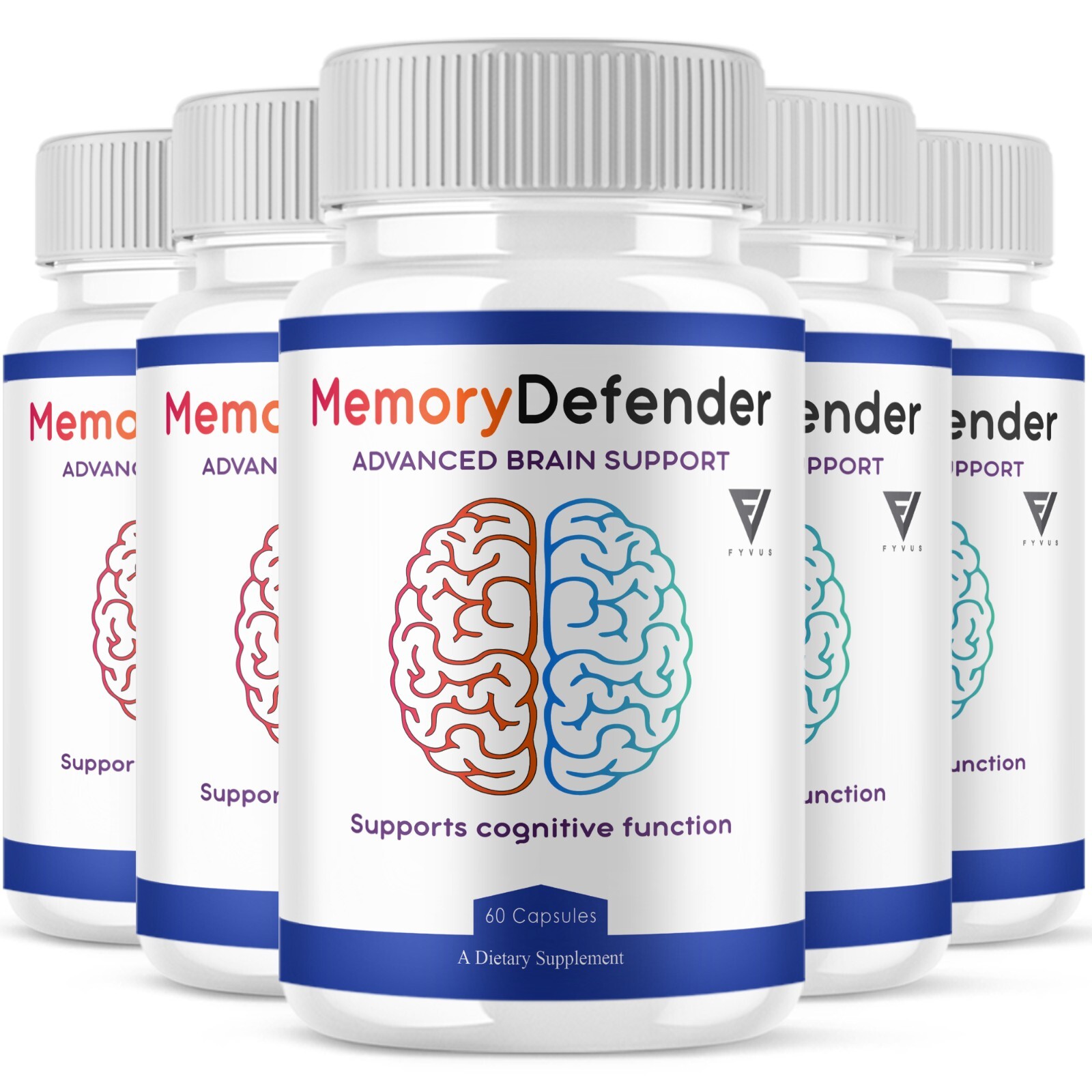 (5 Pack) Memory Defender Nootropic Capsules, MemoryDefender Pills (300 Capsules)