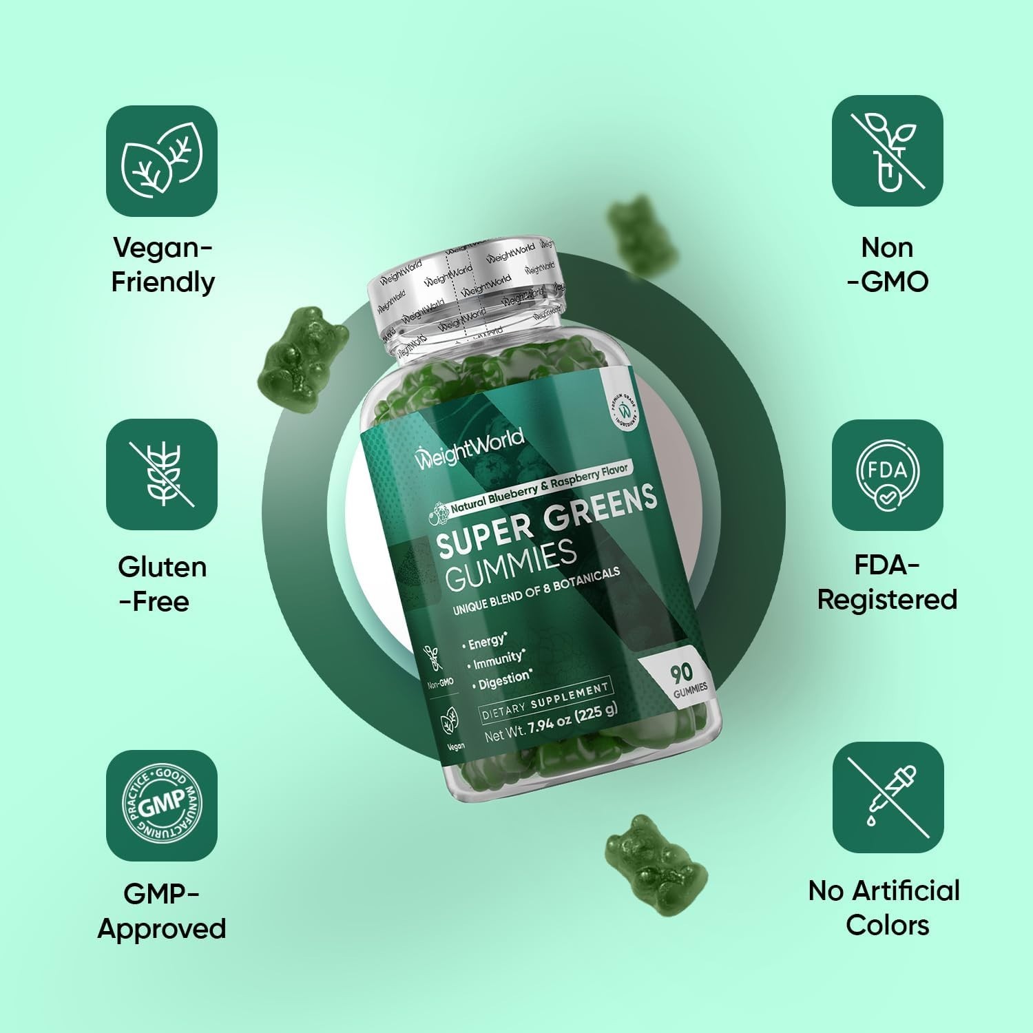 WeightWorld Super Greens Gummies 90 Count – Energy & Immune Support