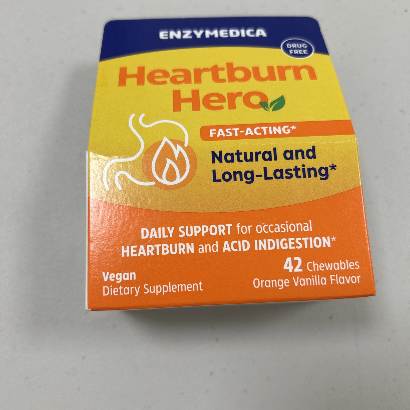 Enzymedica Heartburn Hero 42 Chewables Orange Vanilla – Exp 3/2027