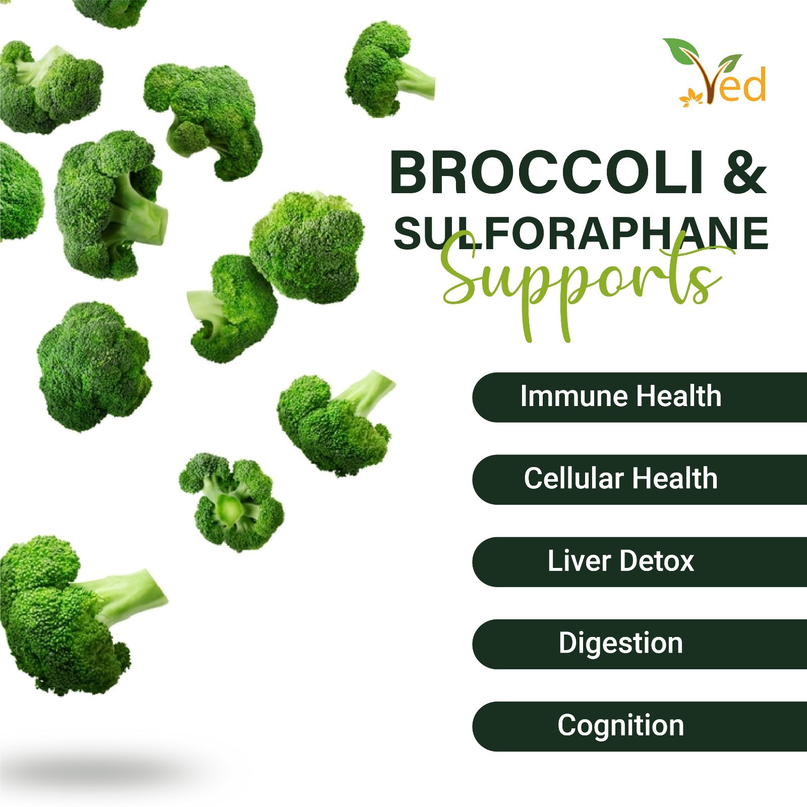 VED Broccoli-Sulforaphane, Broccoli Extract 1000 mg Sulforaphane 100 mg,2cap/Day