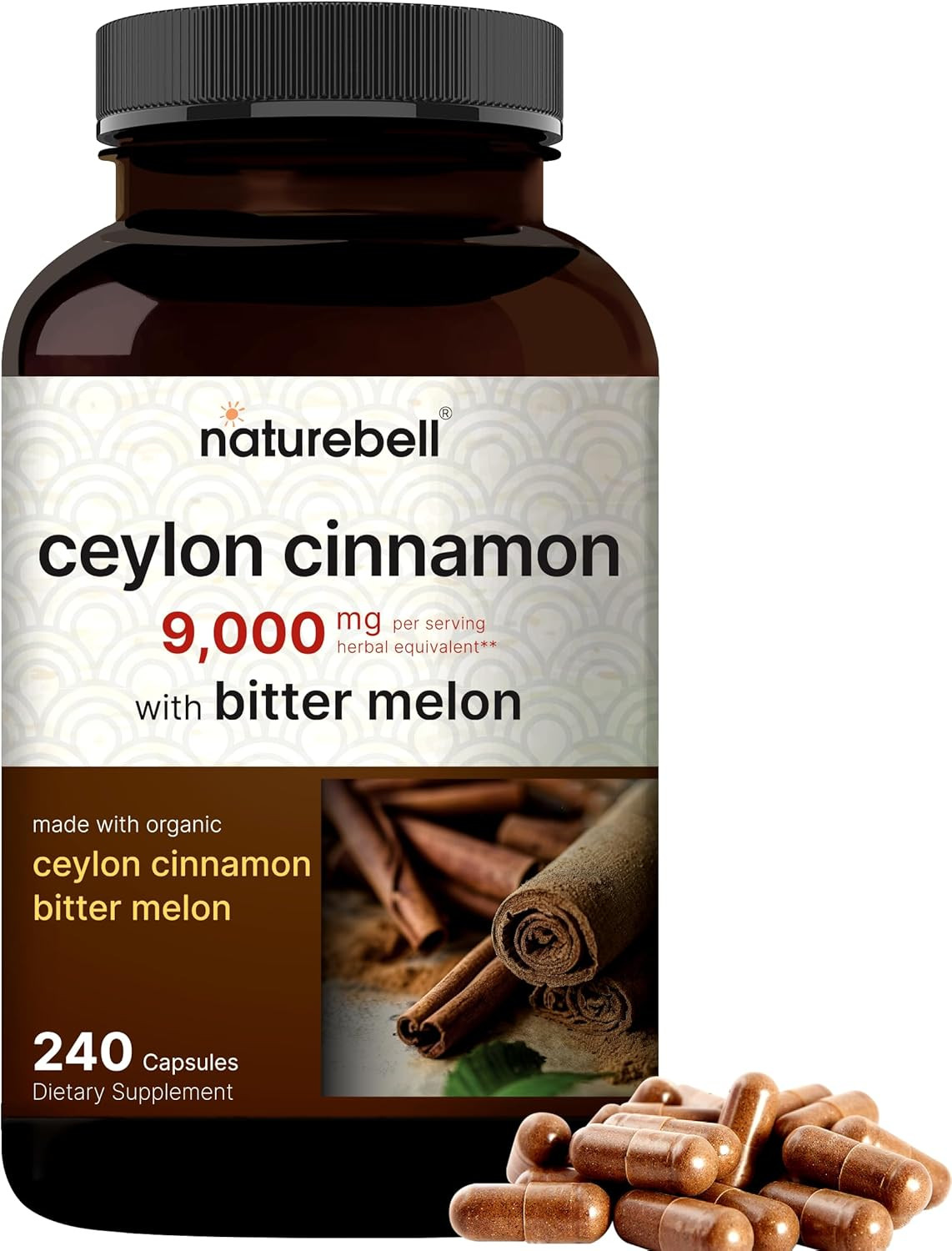 Ceylon Cinnamon 9,000Mg per Serving, 240 Capsules | Made with Organic Sri Lanka