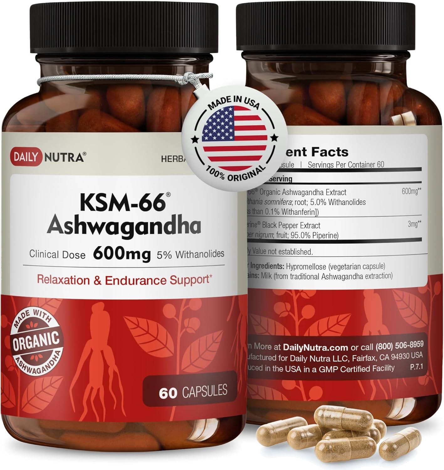KSM66 Ashwagandha 600mg Organic Root Extract Stress Focus 60 Caps