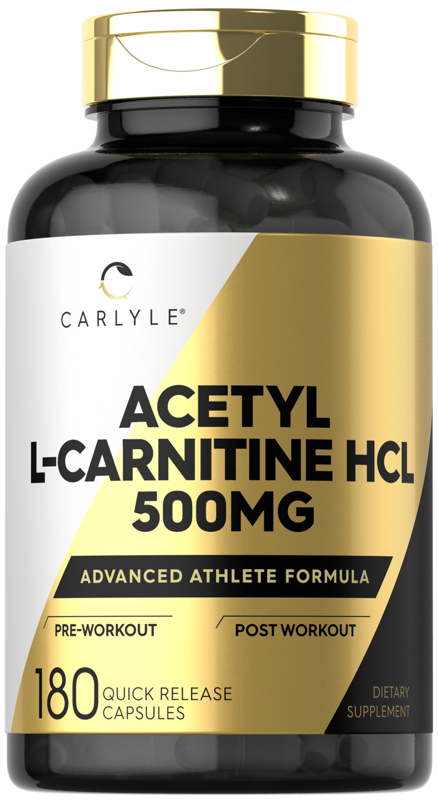 Acetyl L-Carnitine HCL 500mg | 180 Capsules | Non- GMO, Gluten Free | by Carlyle