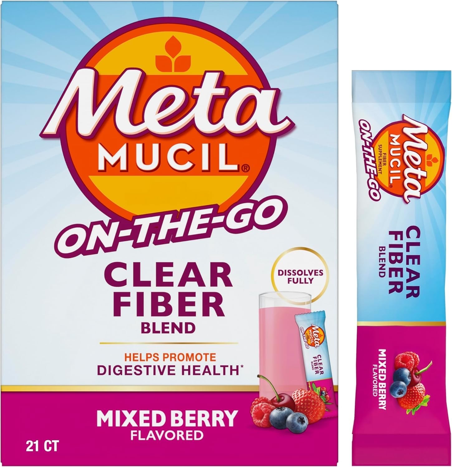 Metamucil Fiber Mixing Fiber Powder, MIXED BERRY 21 Stick Packs EXP 12/27