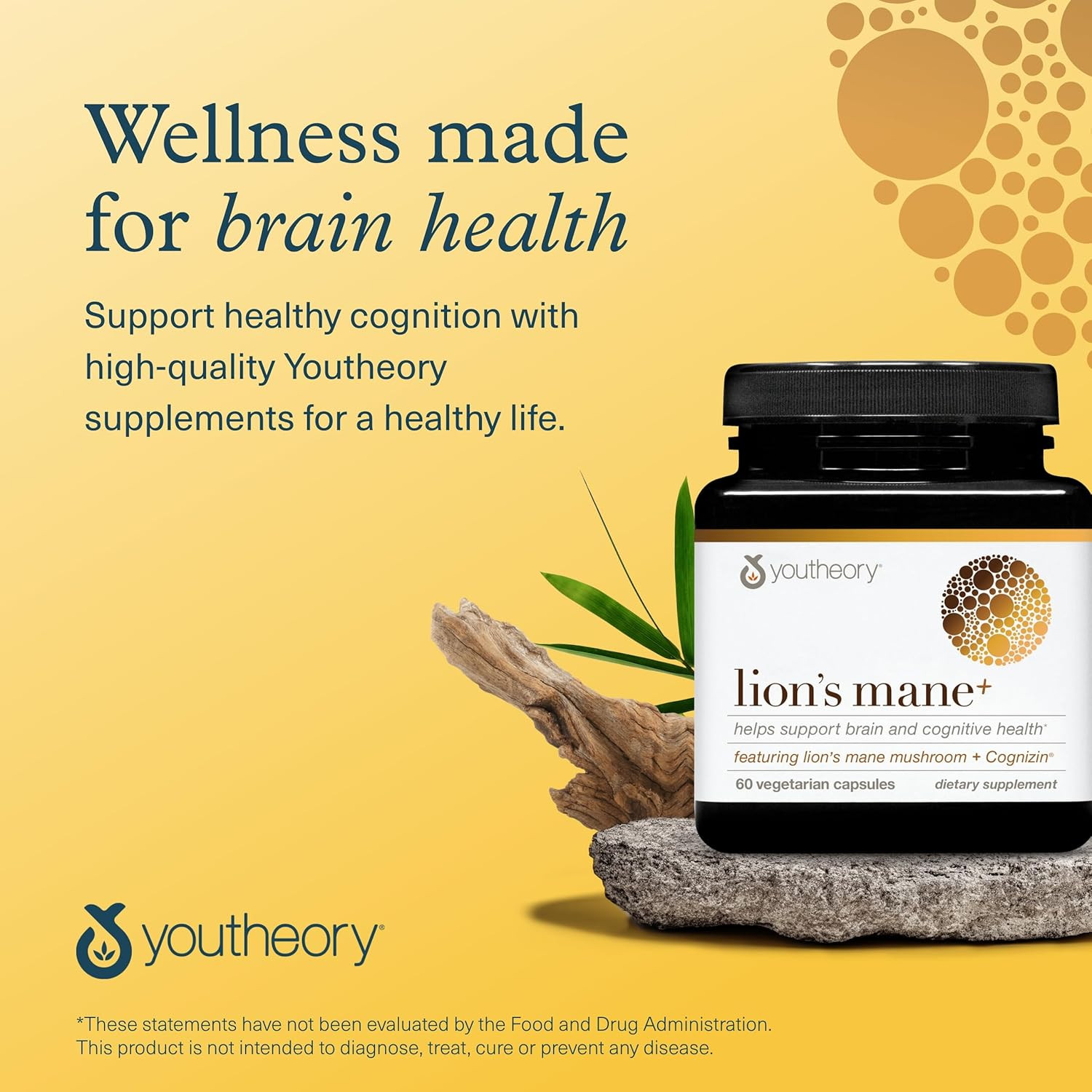 Youtheory Lion’S Mane plus – Mushroom Supplement with Cognizin – Offers Focus &