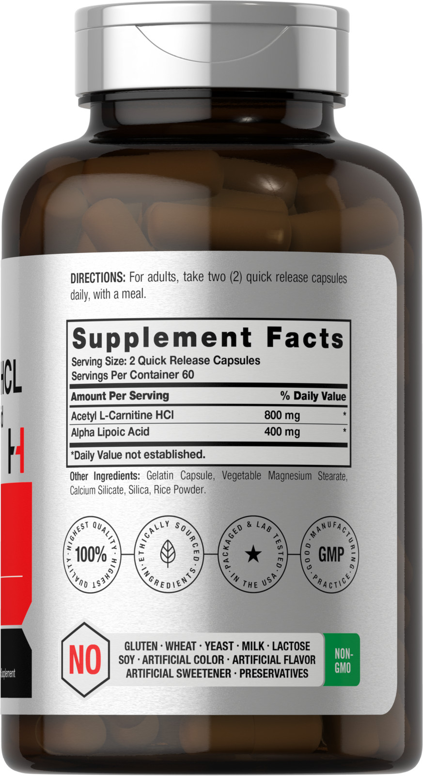 Acetyl L Carnitine HCL & Alpha Lipoic Acid 1200mg | 120 Capsules | by Horbaach