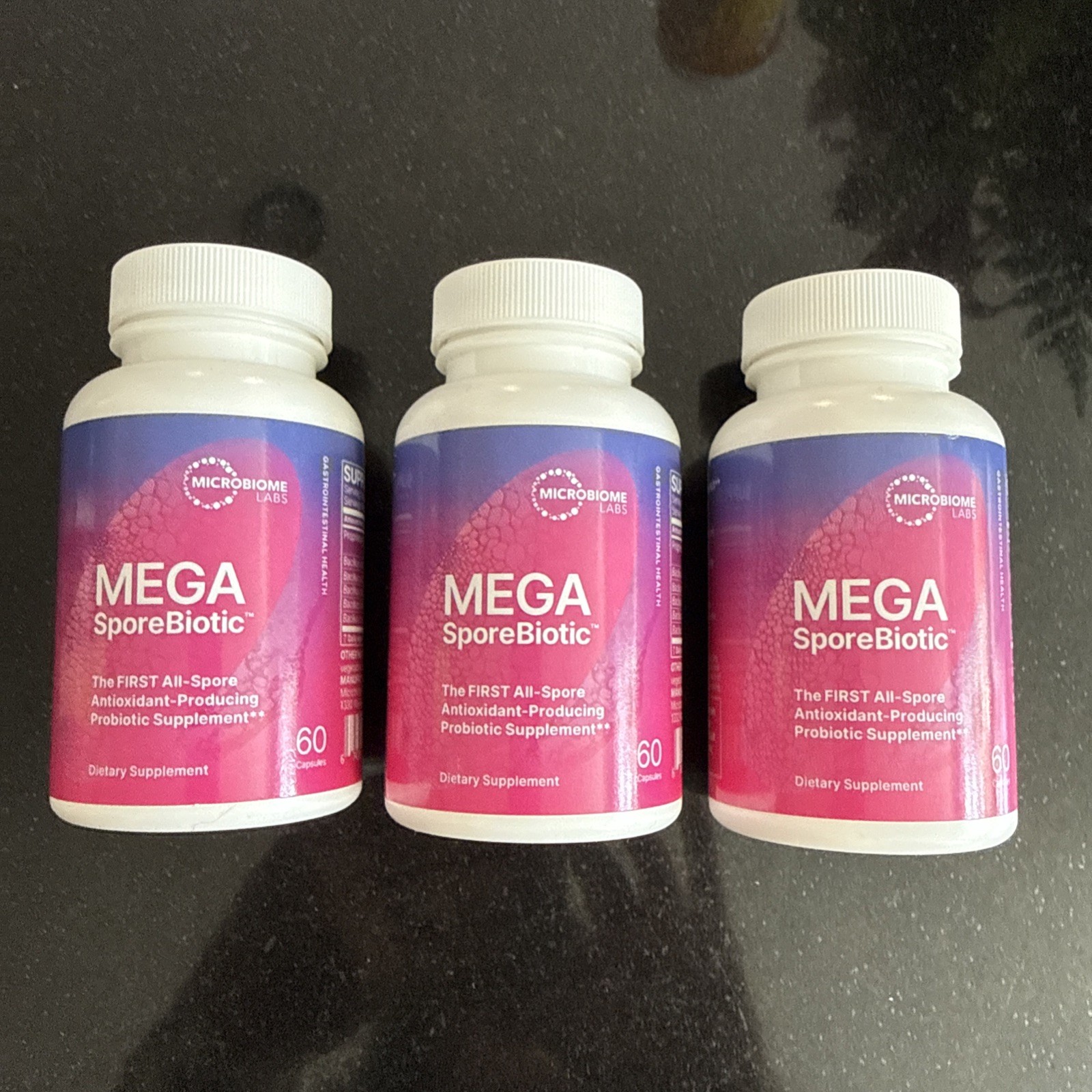 Lot Of 3 Microbiome Labs Mega Sporebiotic Probiotic Supplement – 60 Capsules
