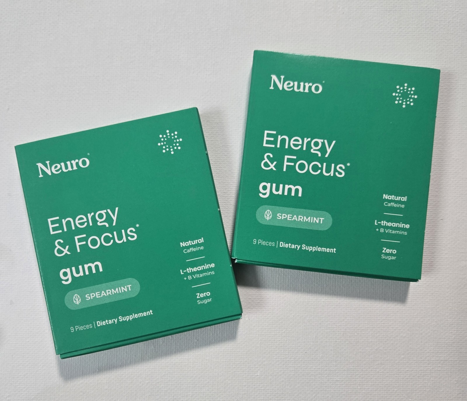Neuro Gum L-theanine B-12 Nootropics Caffeine 2pk 18 pcs New Spearmint Flavor
