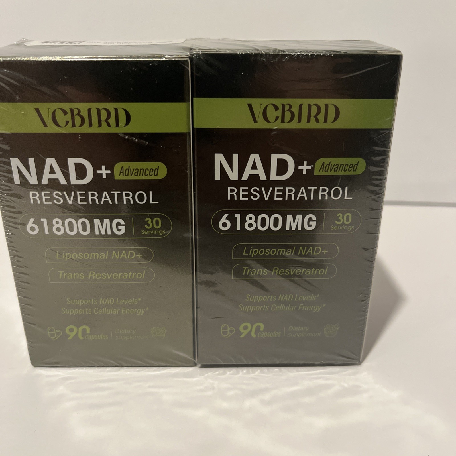 VCBIRD Liposomal NAD+ & Trans-Resveratrol 90caps 1200mg Gluten-Free 2 pk 10/27