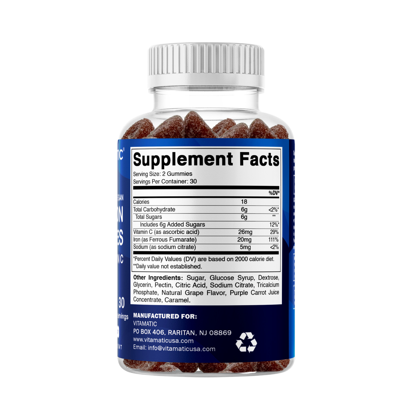 Vitamatic Iron Gummies Supplement – 20mg Serving – 60 Vegan Gummies pack of 3
