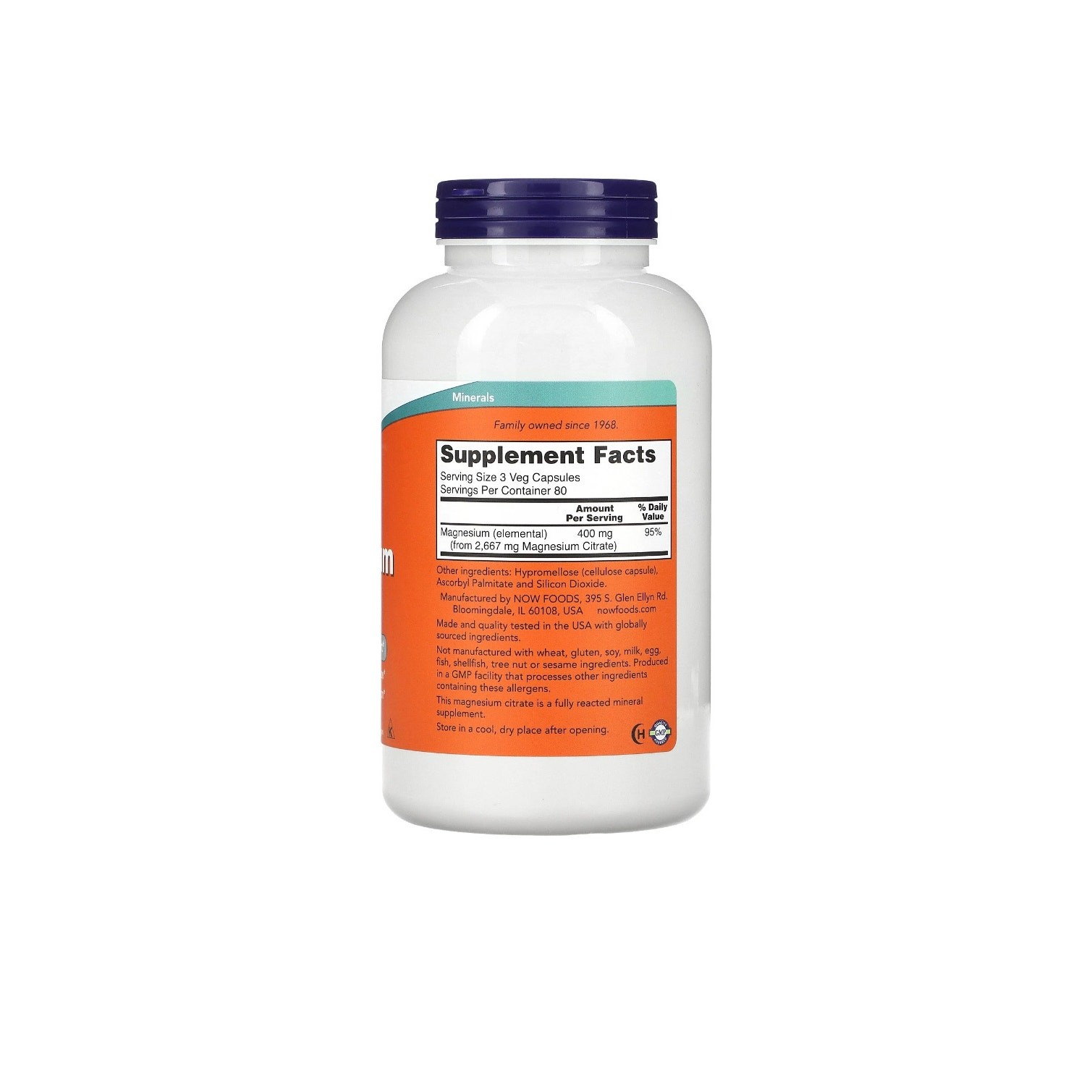Now Foods Magnesium Citrate 240 Veg Capsules , Kosher, Vegan,